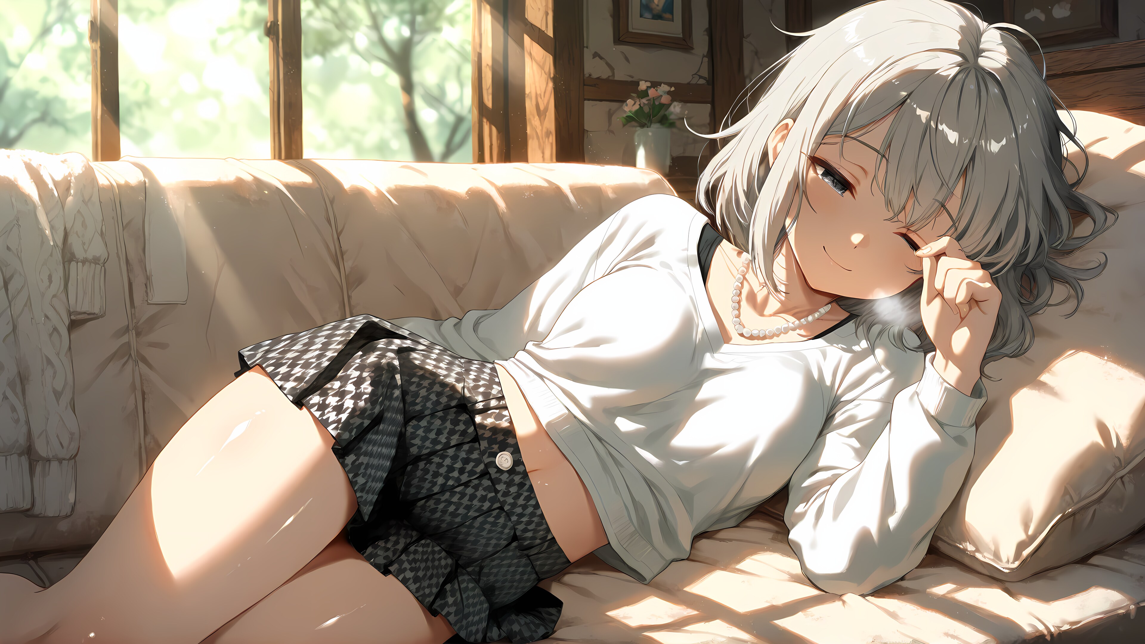 ソファで眠たげな女の子