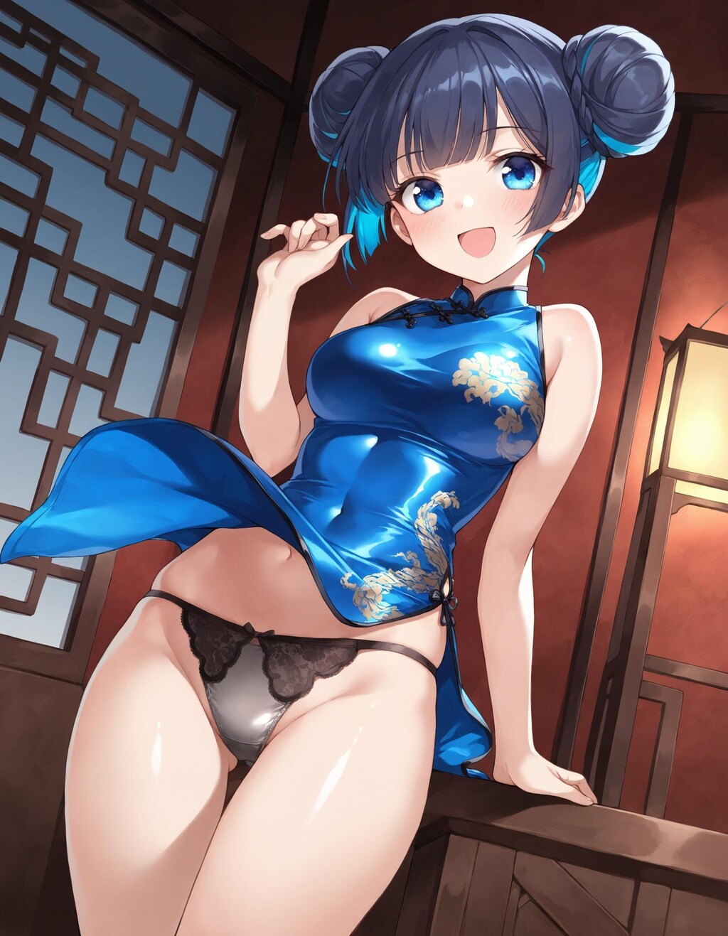 チャイナドレスでパンチラ