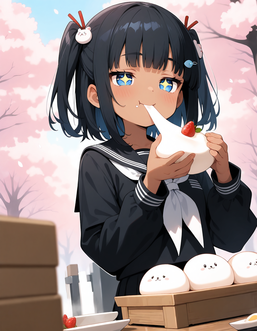 白くてもっちりしたものを頬張るこなっちゃん