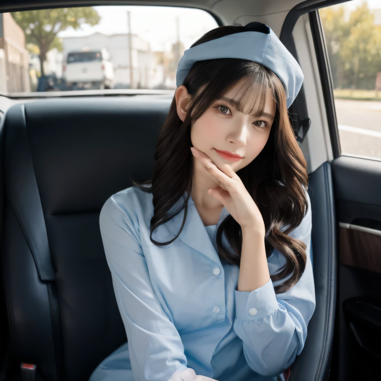 黒髪ロングで車内の美女１０ | の人気AIイラスト・グラビア