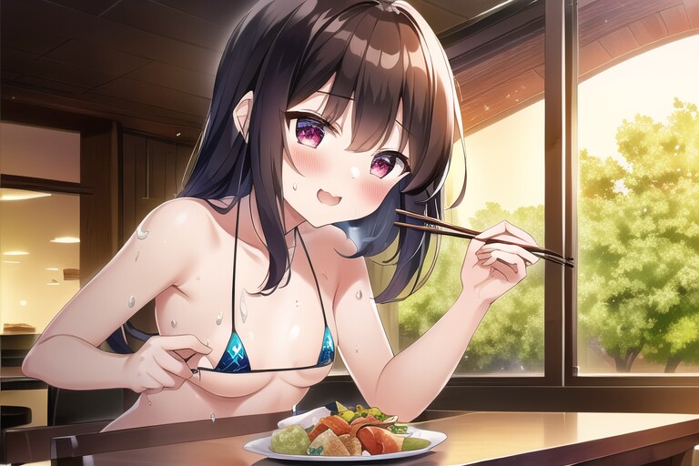 泳いだ後のお食事風景