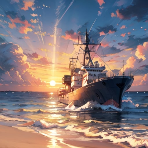 軍艦と夕暮れ