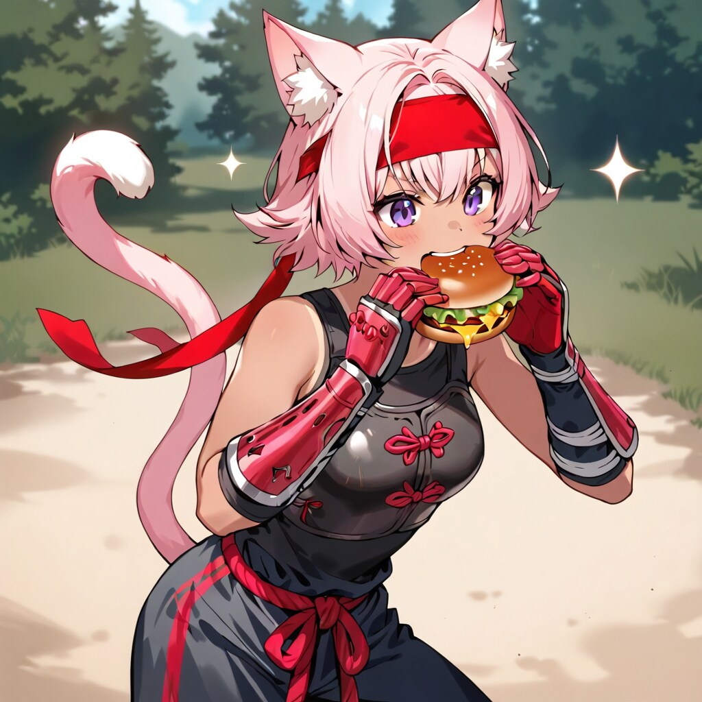 武闘家ちゃん、ハンバーガーを食べる
