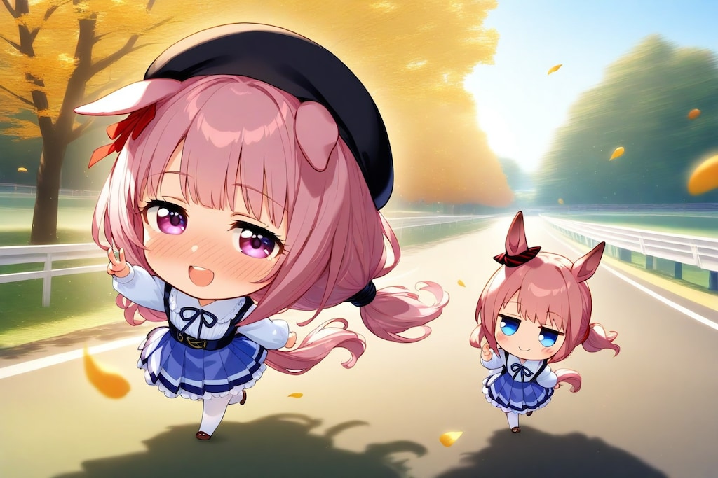 (rose pink hair),ピンク髪 ウマちびちゃん。