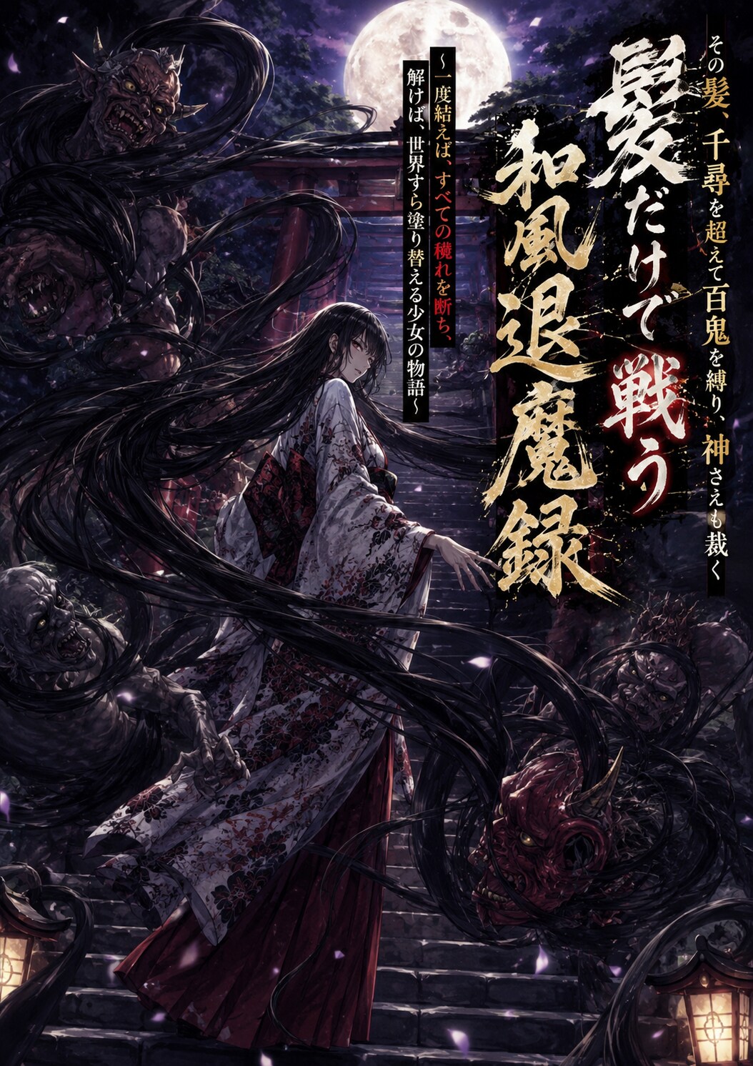 『髪だけで戦う和風退魔録 〜一度結べば、すべての穢れを断ち、解けば世界すら塗り替える少女の物語〜』 | の人気AIイラスト・グラビア