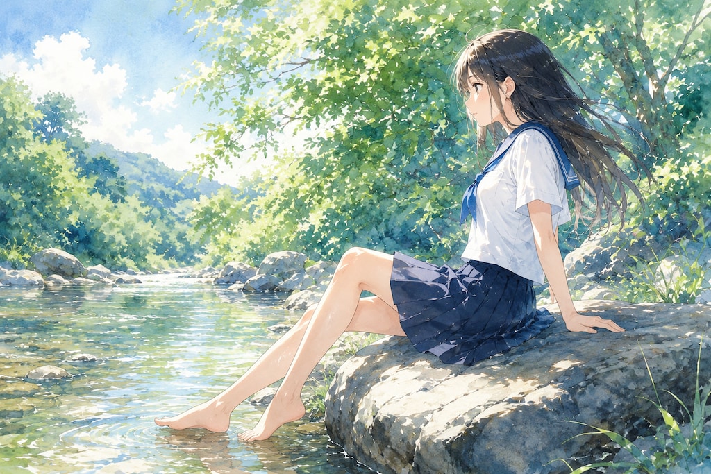 渓流の少女