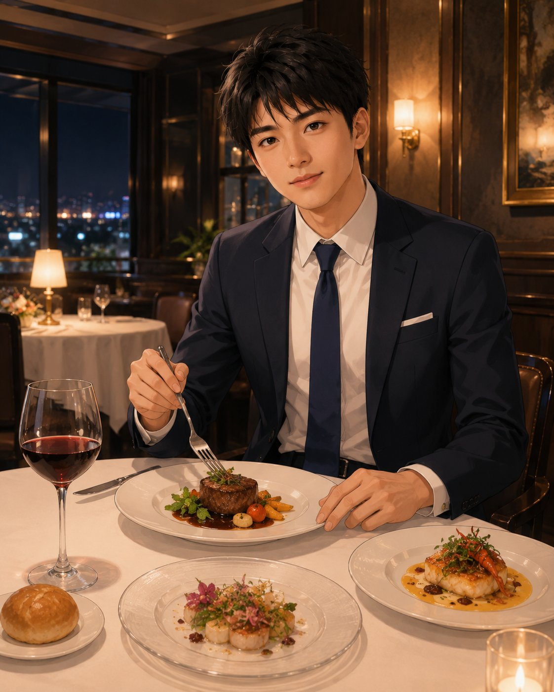 食事中の若い男性