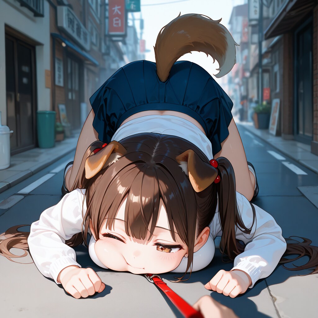 散歩に疲れてテコでも動かなくなった犬娘 | の人気AIイラスト・グラビア