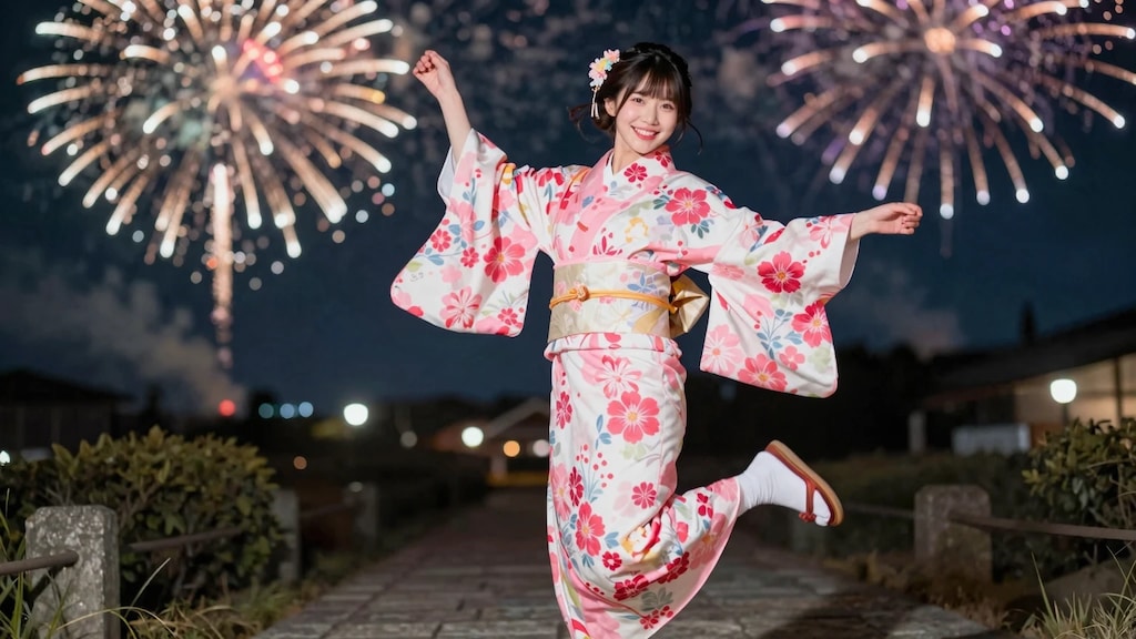 浴衣で花火大会