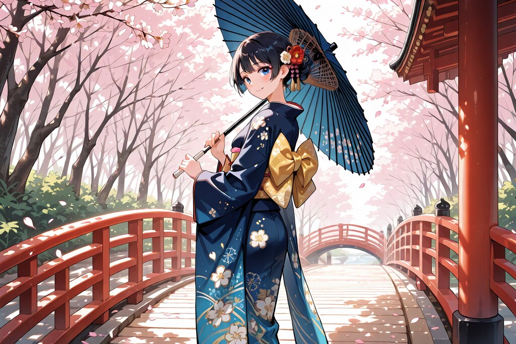 和服で花見③