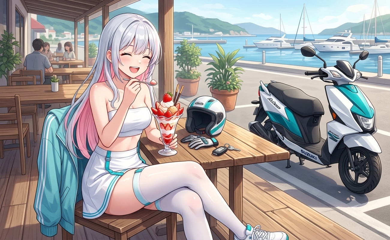 苺パフェを食べる鈴木さん