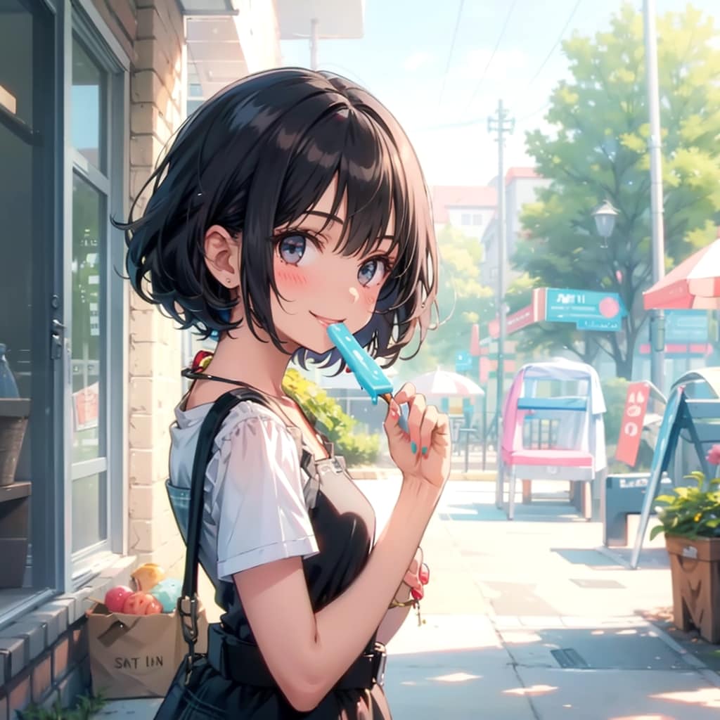 アイスキャンディーを食べる