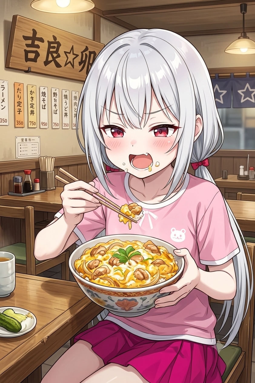 吉良☆卯で親子丼食べるアイちゃん