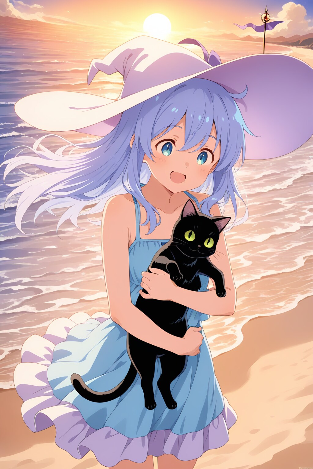 砂浜の魔女と黒猫 | の人気AIイラスト・グラビア