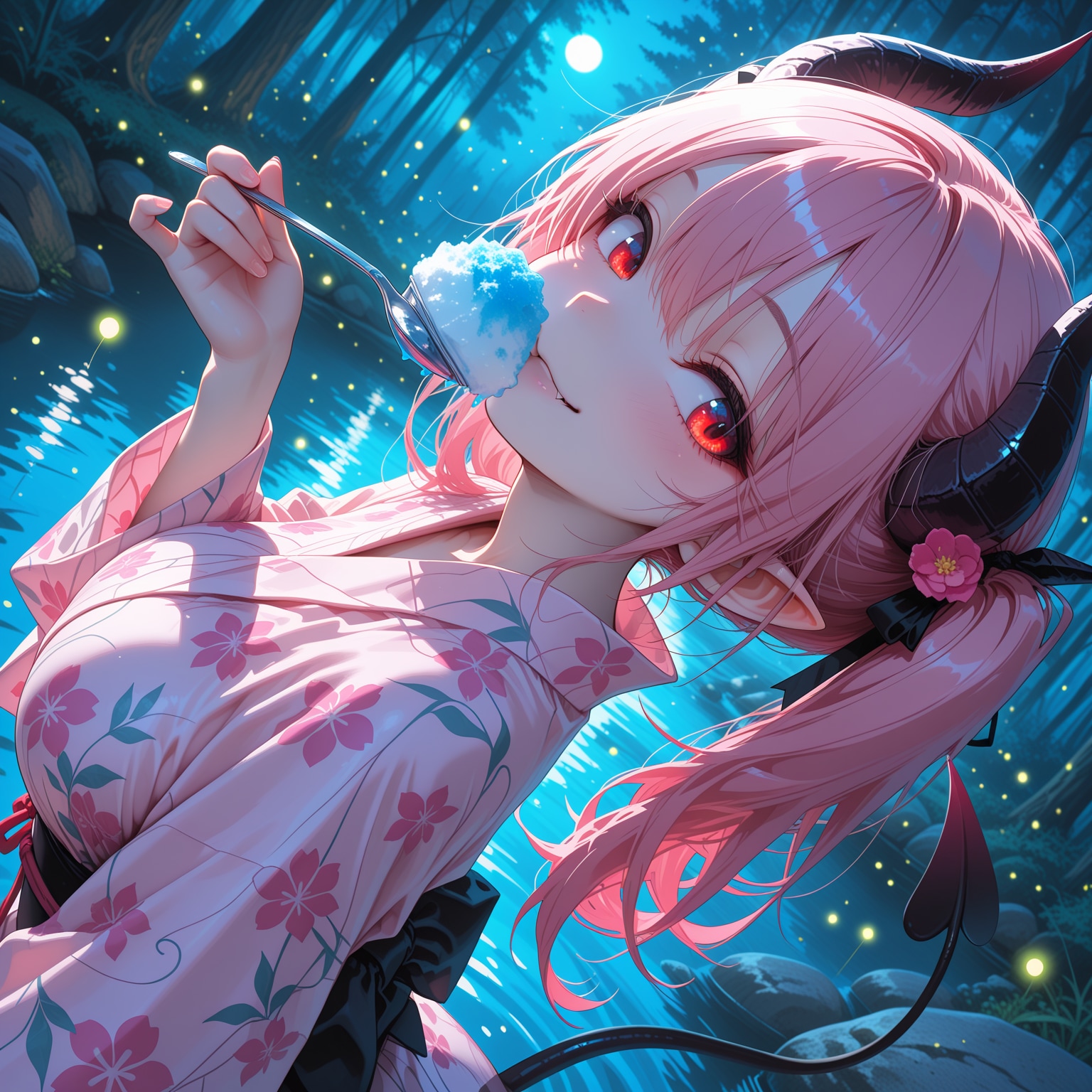 サキュバス娘ホタル池での涼。（全年齢）