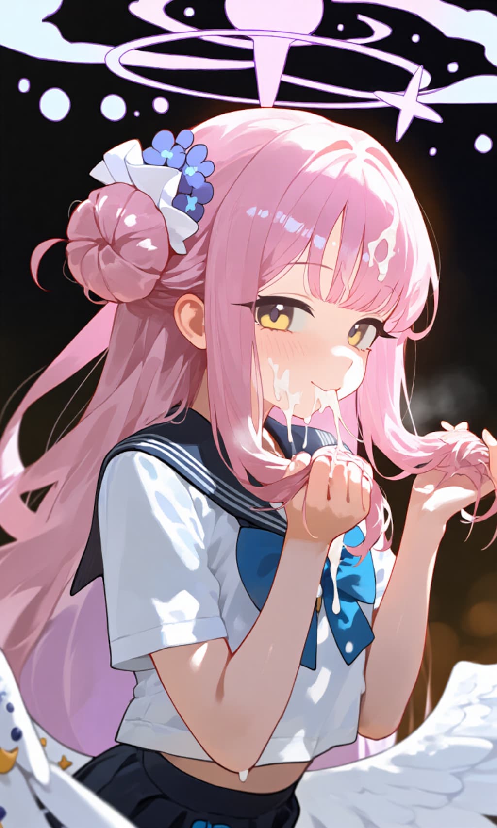 ブ〇アカ ミ〇 髪コキ 髪射後のザーメン処理