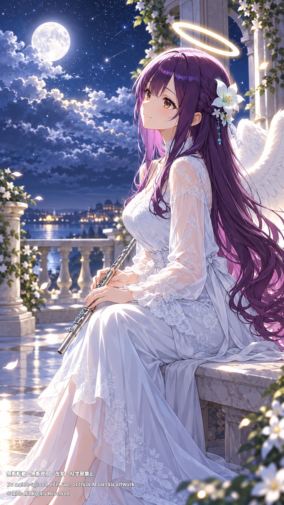ウリエルさん、笛を奏でる夜 | の人気AIイラスト・グラビア