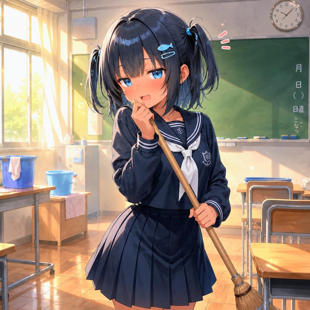放課後にクラスの掃除をするこなつちゃん