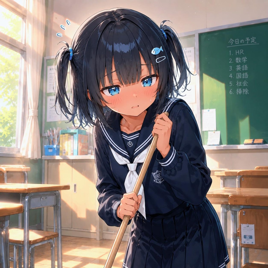 放課後にクラスの掃除をするこなつちゃん