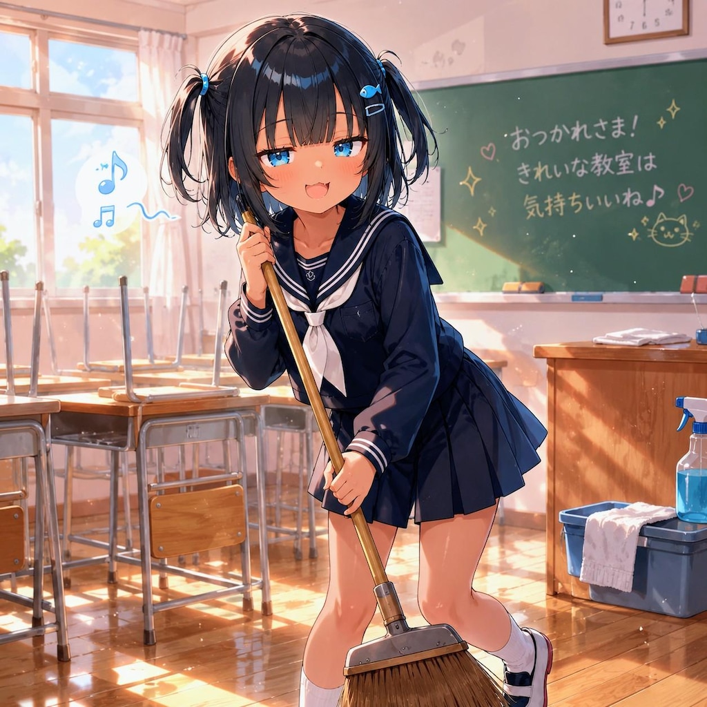 放課後にクラスの掃除をするこなつちゃん
