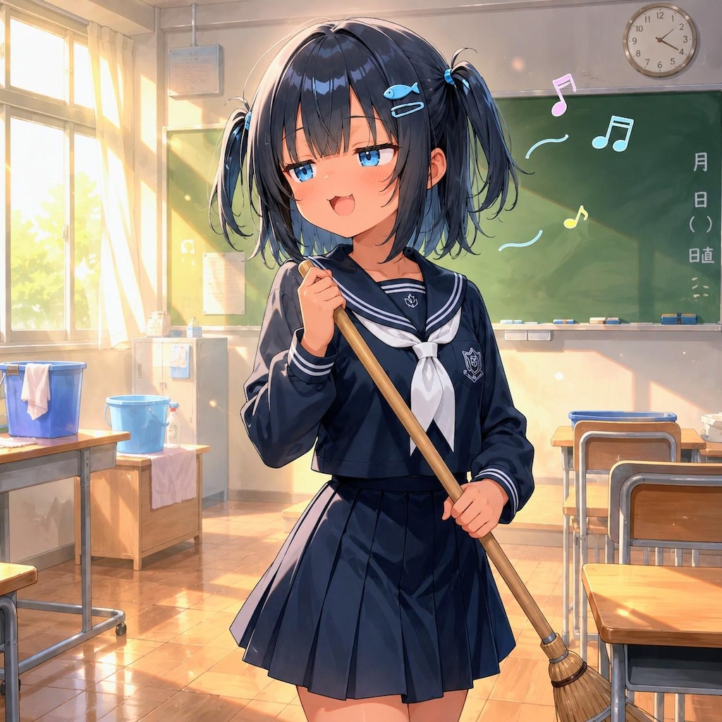 放課後にクラスの掃除をするこなつちゃん