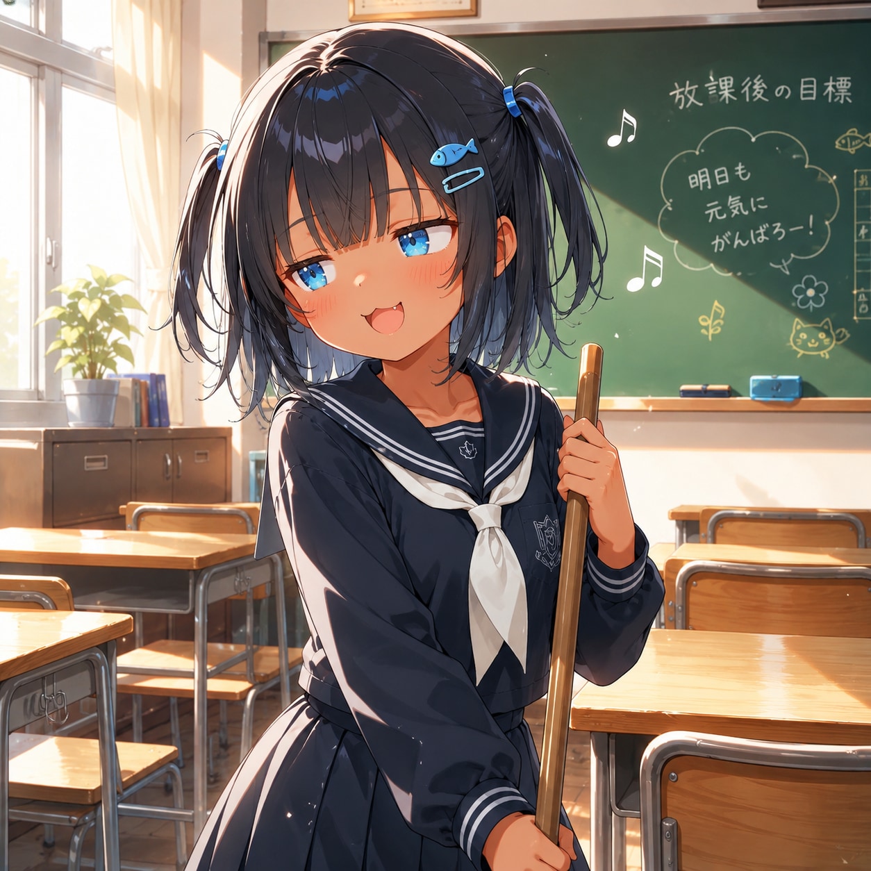 放課後にクラスの掃除をするこなつちゃん