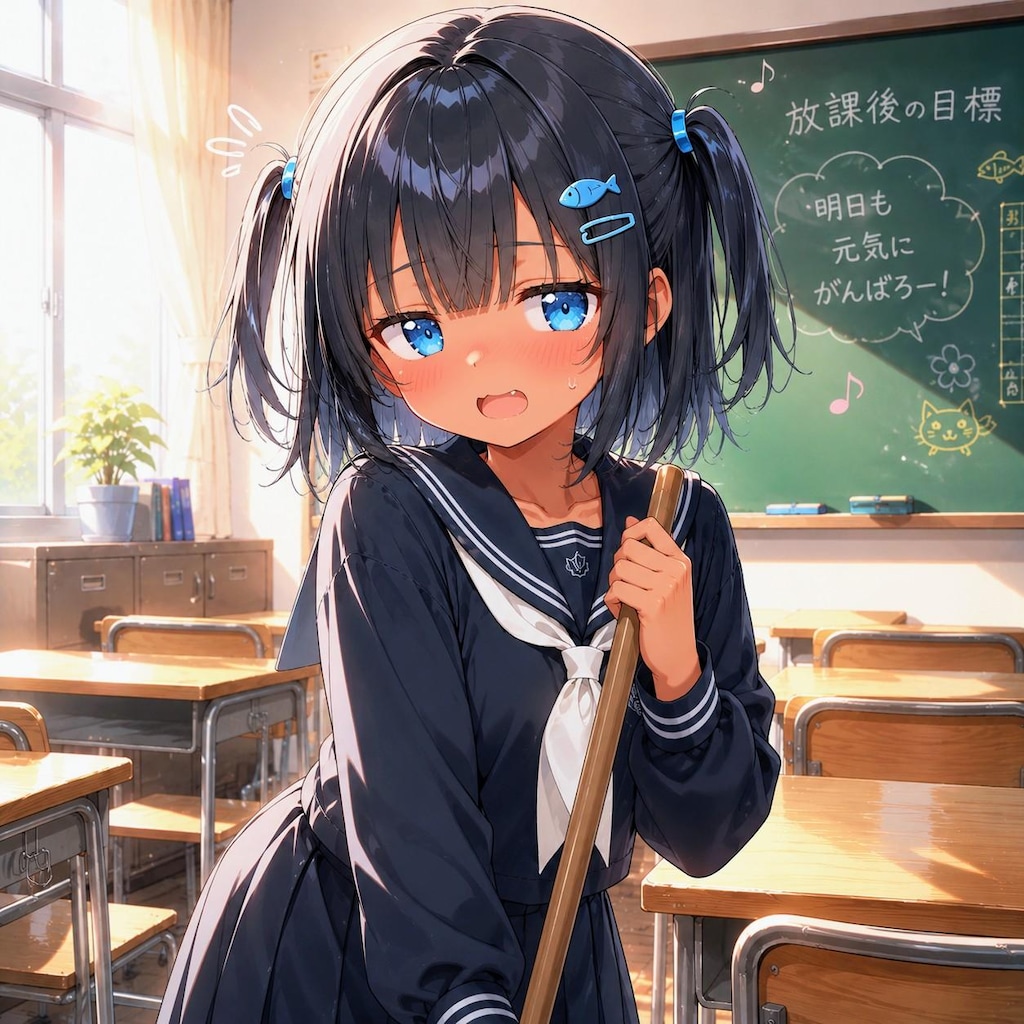 放課後にクラスの掃除をするこなつちゃん