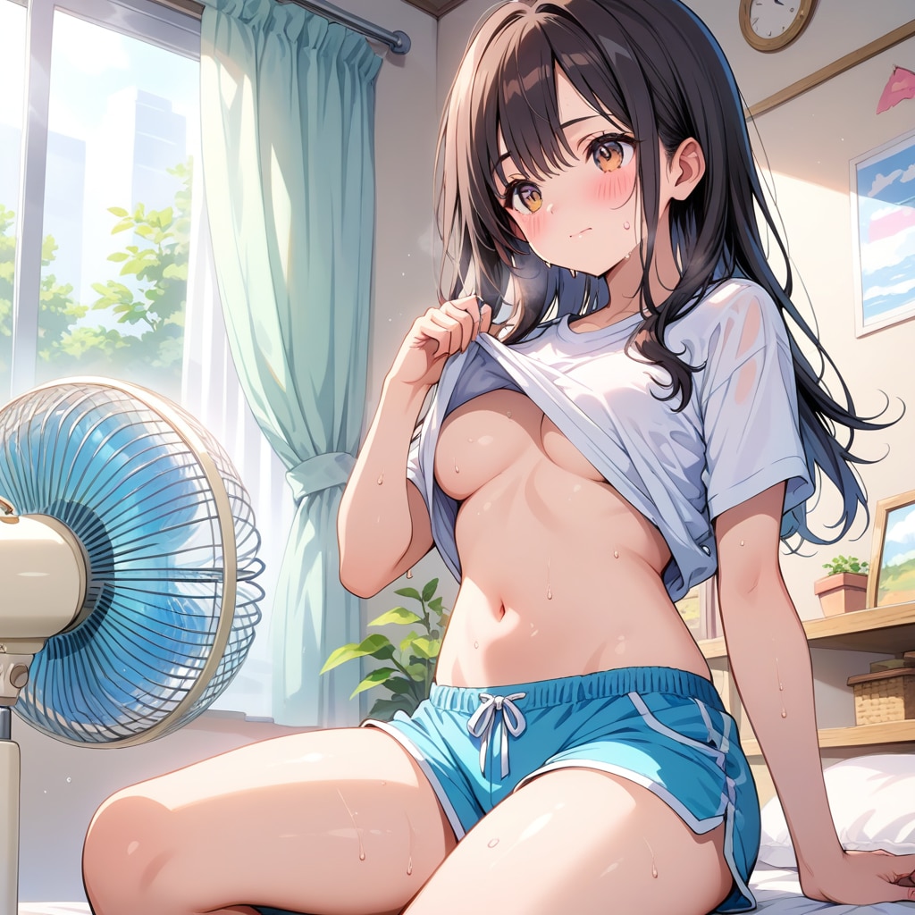 暑さに耐えかねる少女