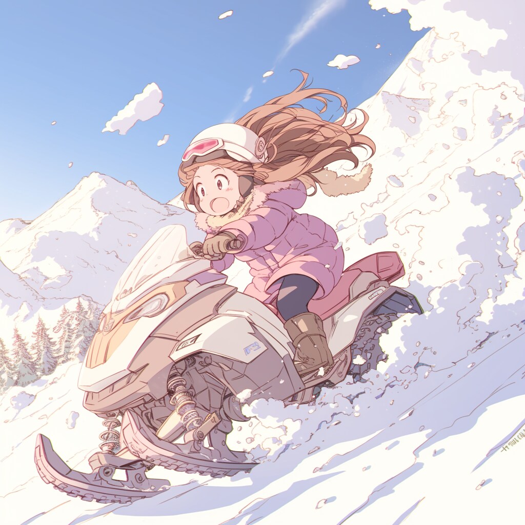 スノーモービルに乗っている女の子 Girl on snowmobile