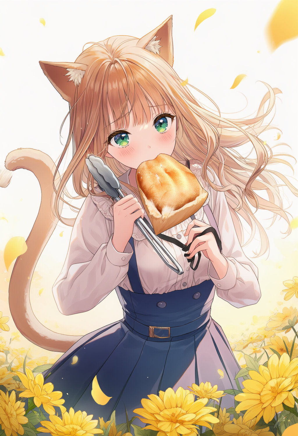 トングが怖くて口で取る猫耳・・・