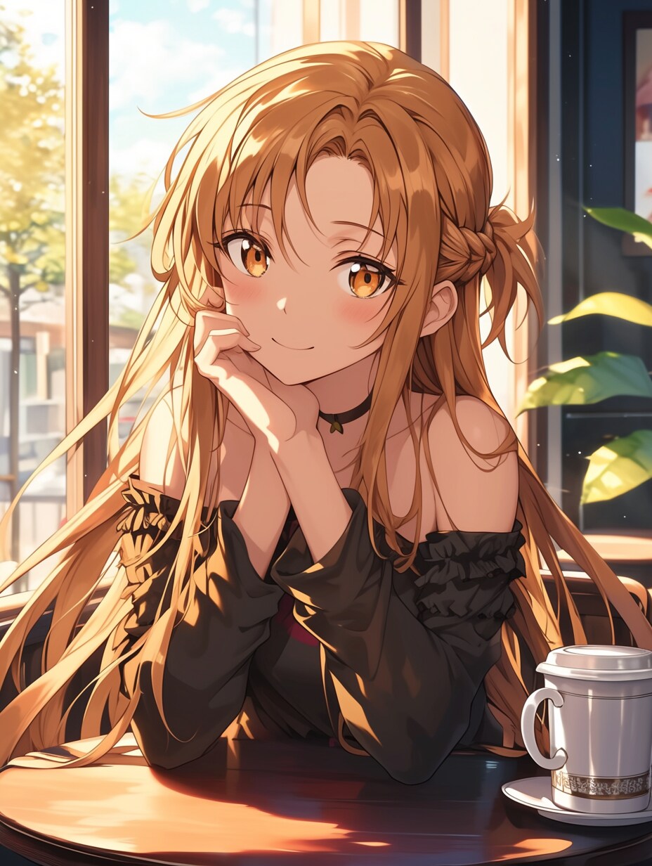 お前の向かいの席でコーヒーを飲むアスナ