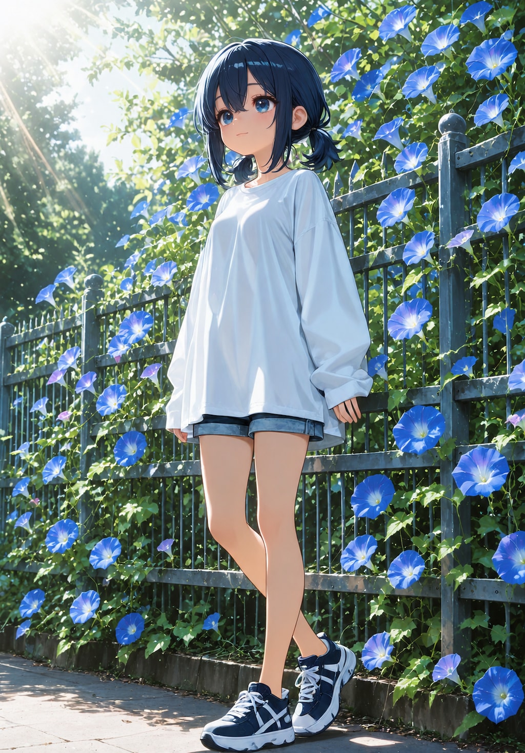 朝顔咲く夏の小径