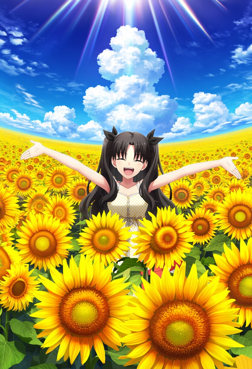 夏空とひまわり畑