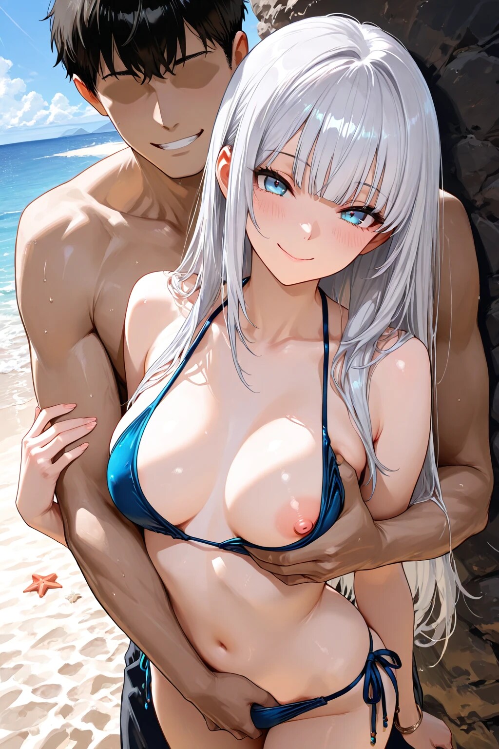 海辺で乳揉み