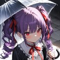 雨の中の紫髪の女の子 4枚目