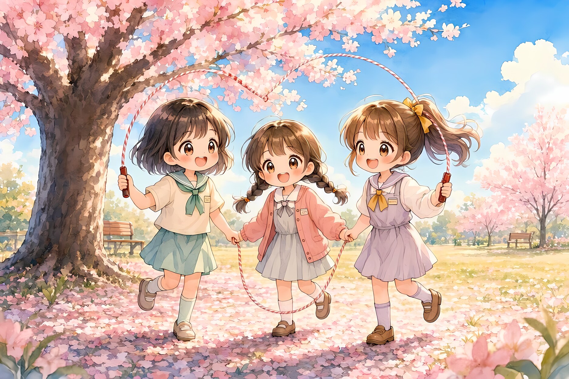 水彩画風ちびキャラの少女たち | の人気AIイラスト・グラビア