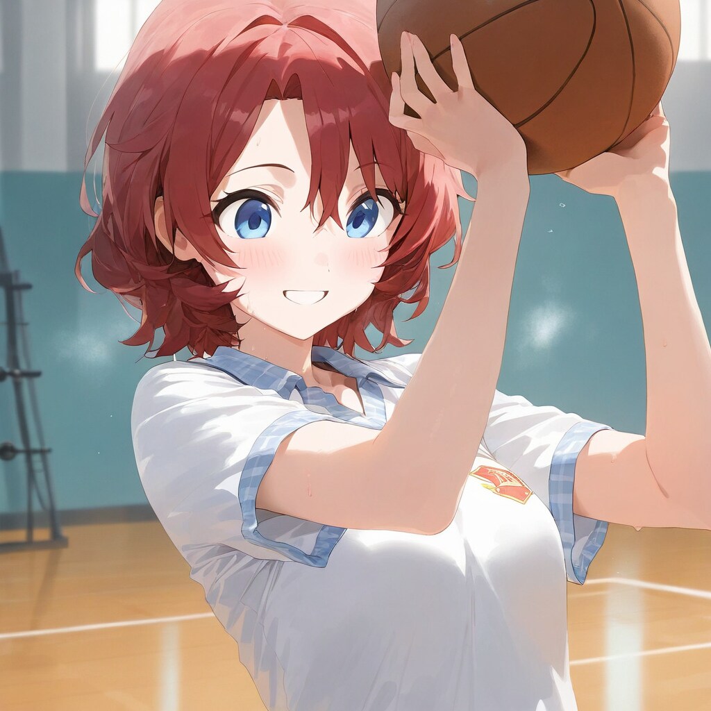 赤い髪の女の子、バスケットボール！