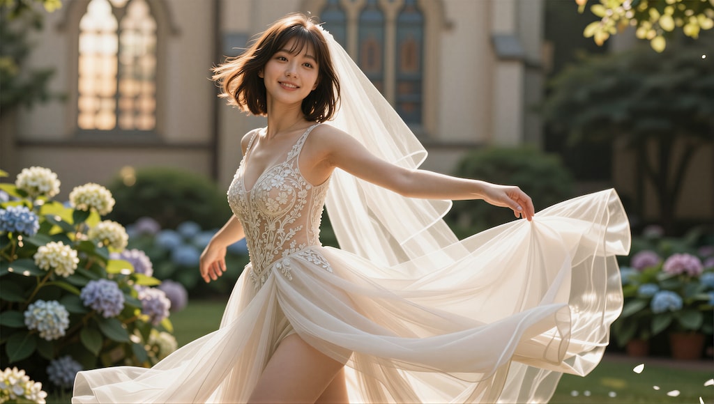紫陽花とウェディングドレス 4