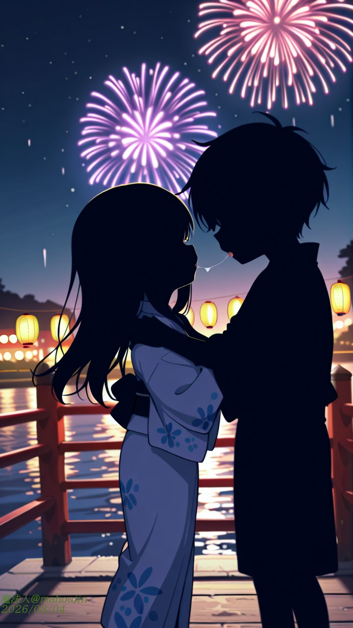 花火の下で……