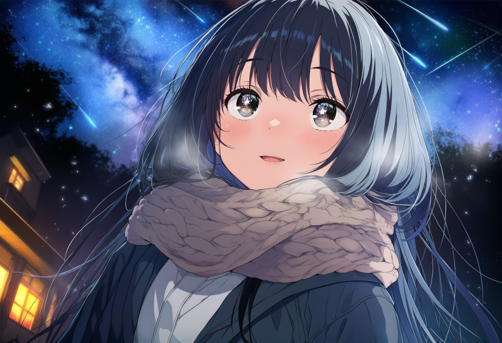 星空を見上げる女子高生