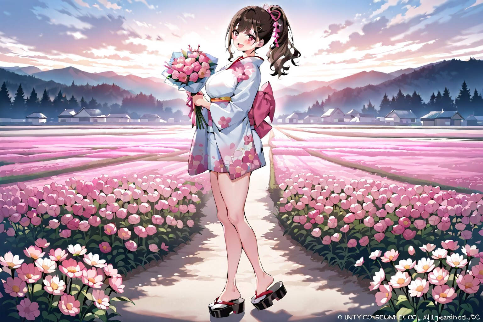 ピンク色の花達の中で