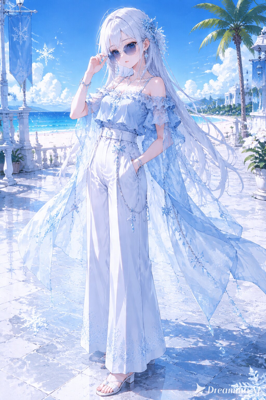 氷ケープと夏コーデ雪女ちゃん