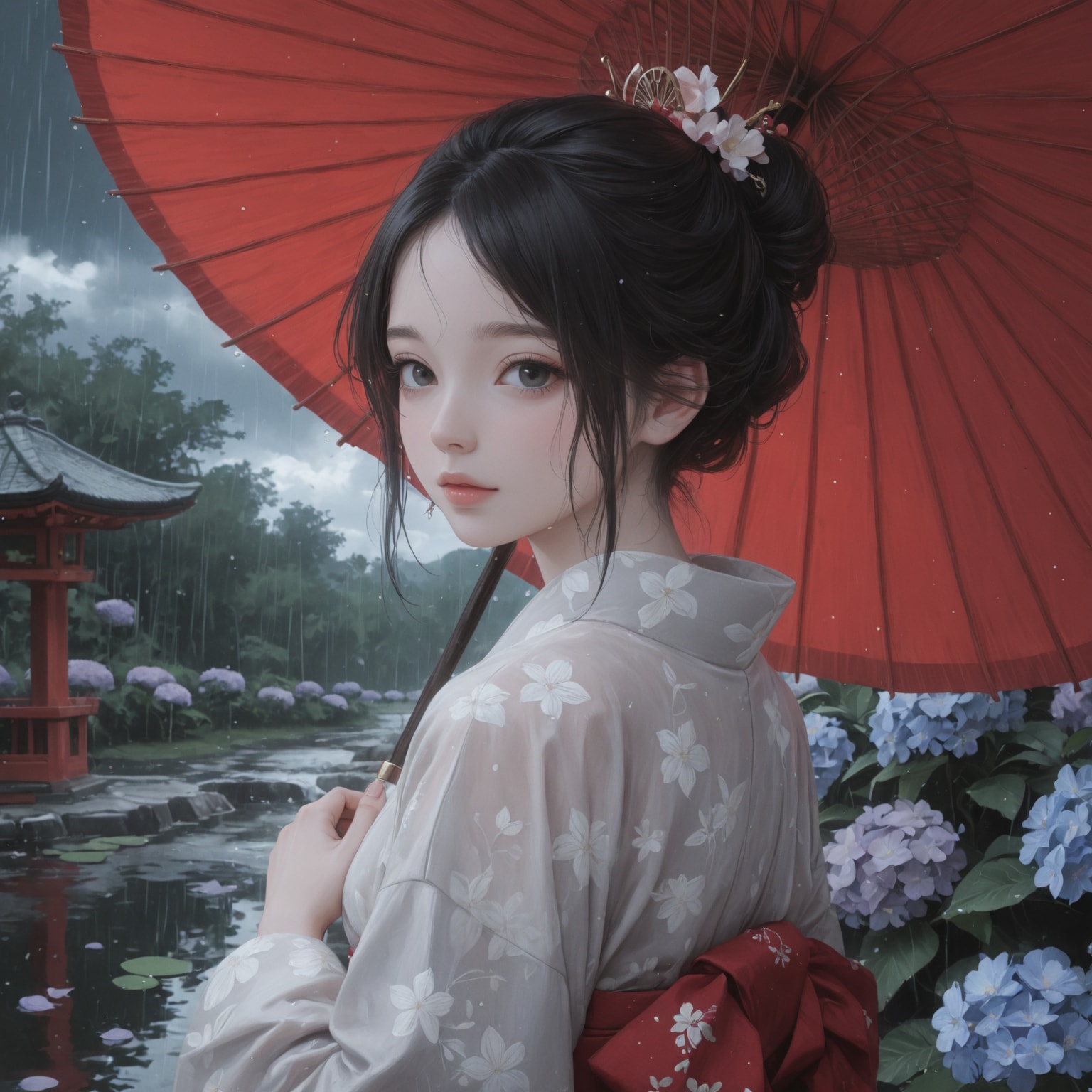 雨立ちぬ、振り向きし君