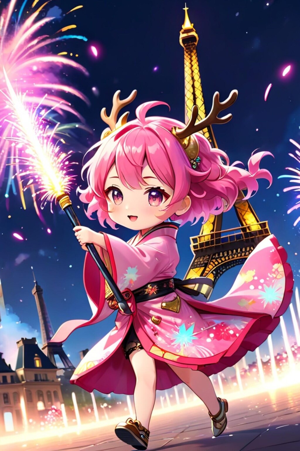 ピンク髪ちゃんとエッフェル塔