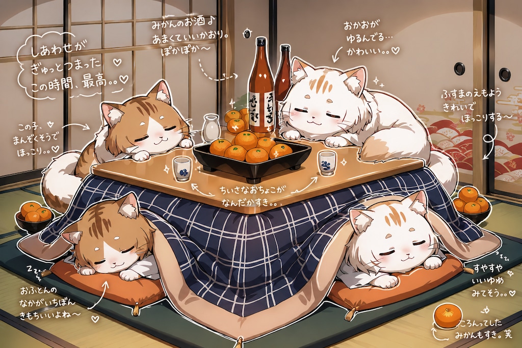 🐱年越しこたつ猫に手書き加工