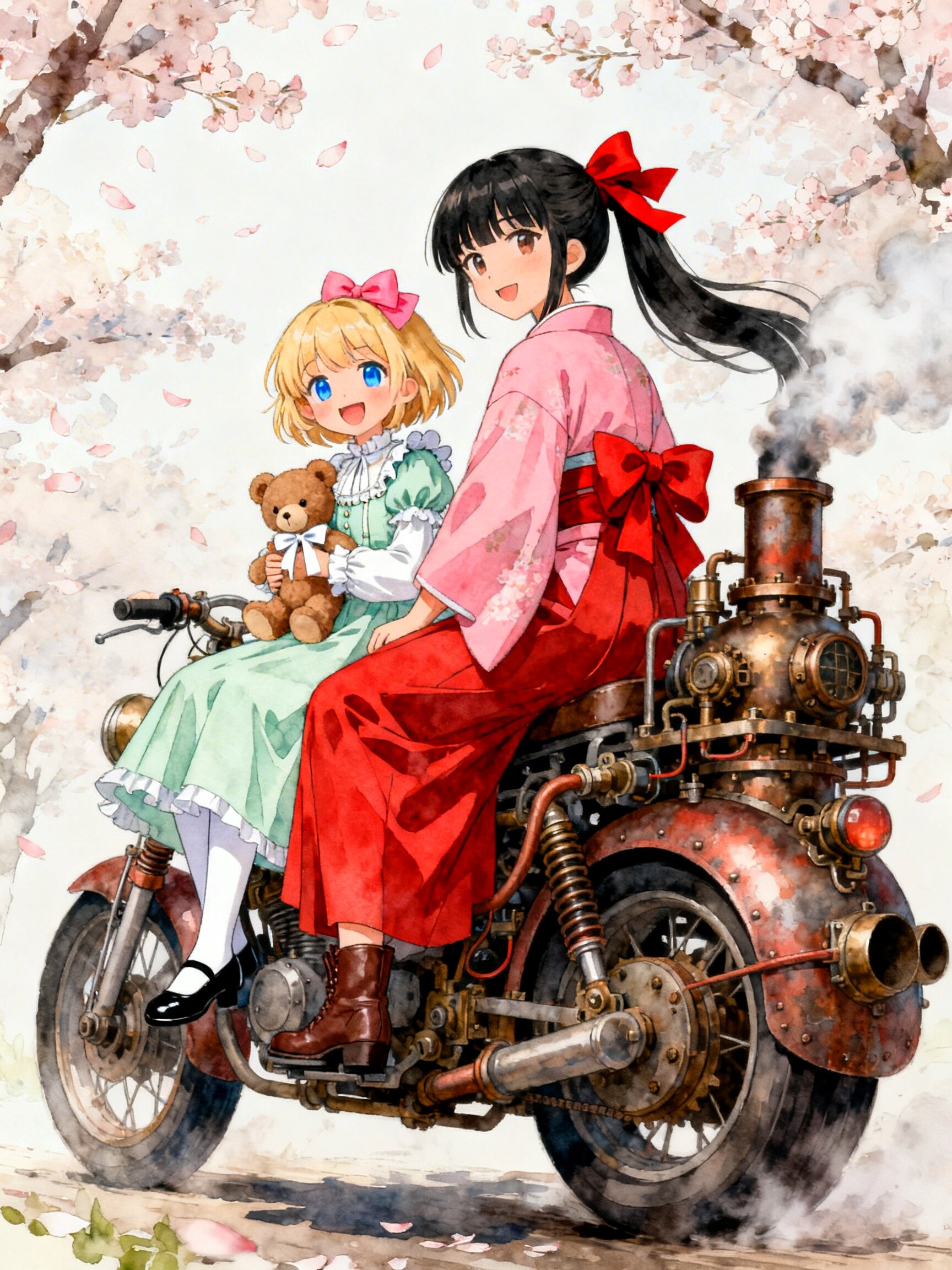 蒸気バイクと少女