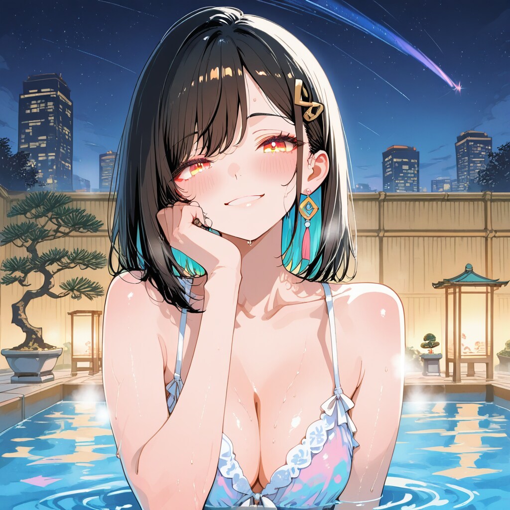 ６　七夕祭りの夜、天の川を見上げる少女