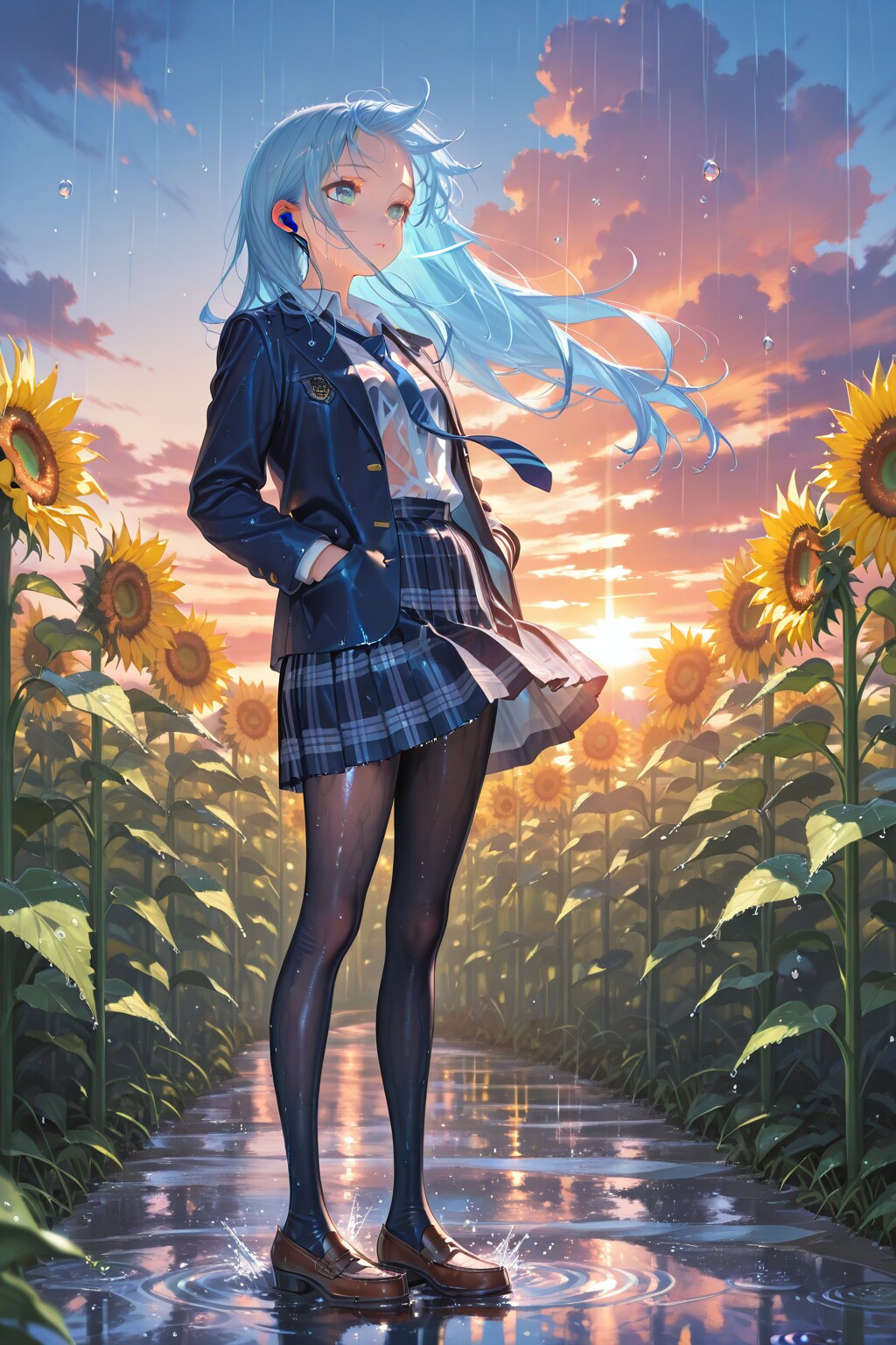 向日葵と雨と、