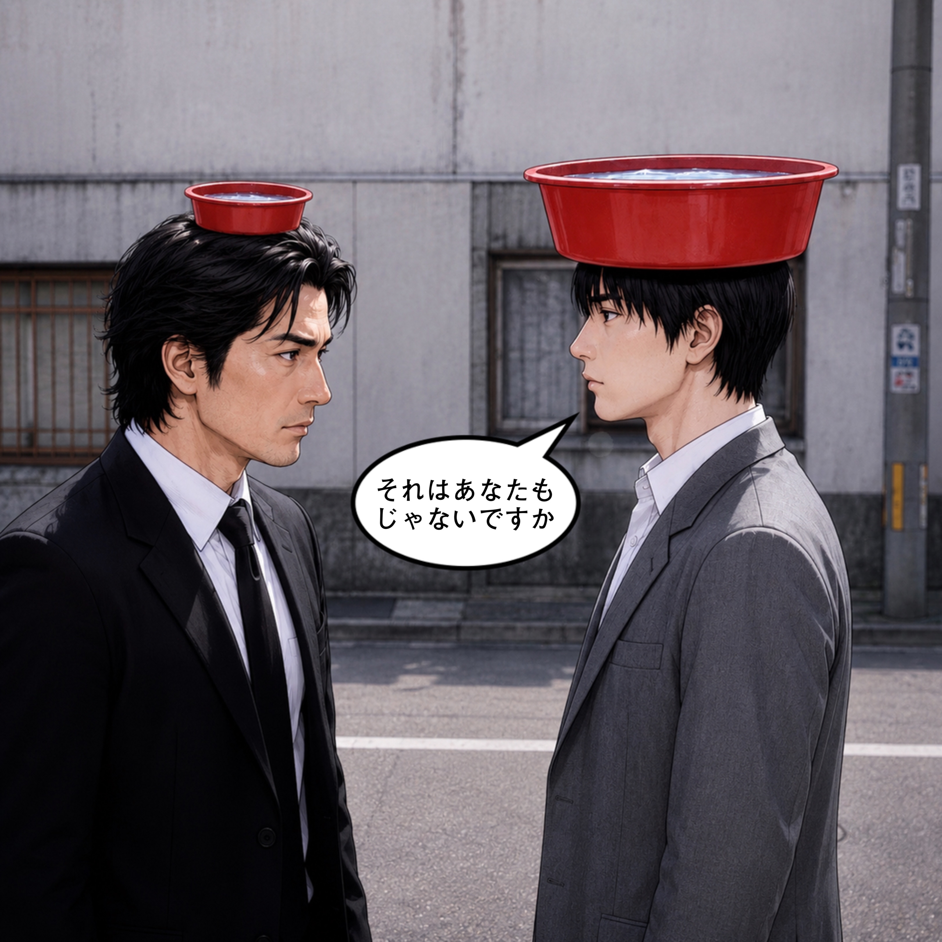 【回答】赤い洗面器の男