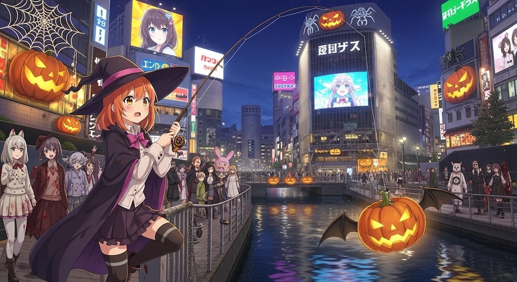 ハロウィン中の渋谷で釣りをする